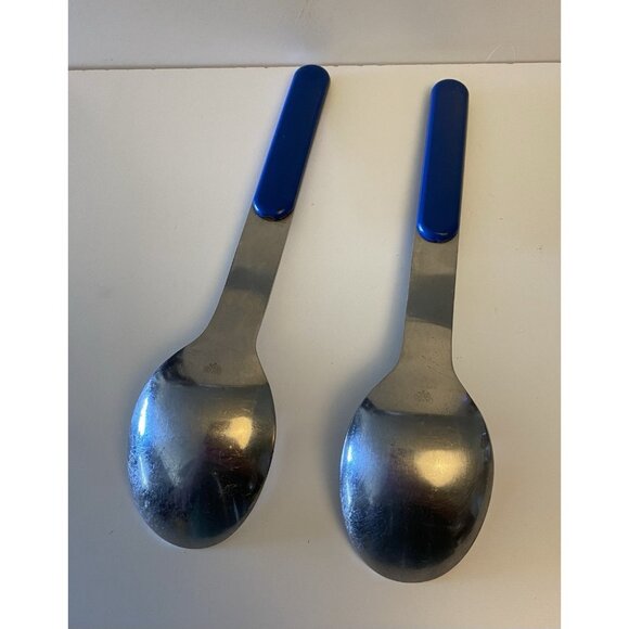 Pair Dansk SUMMERHOUSE Summer House Blue Stainless Flatware 2 Serving Spoons Set - Picture 7 of 10